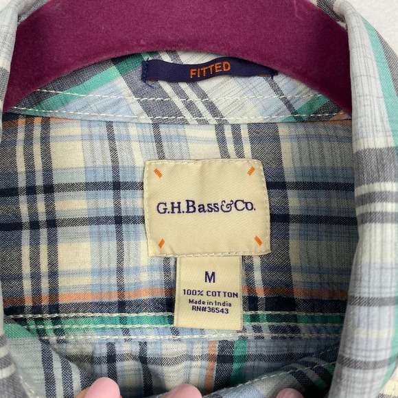 G.H.Bass & Co. Men's Size M Fitted Plaid Long Sleeve Button Down Shirt‎ Cotton - Picture 3 of 8